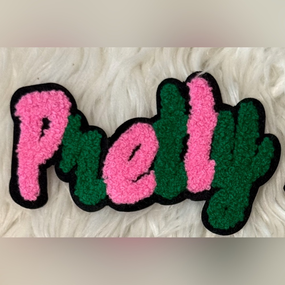 Pink and Green 'Pretty' Iron On Patch